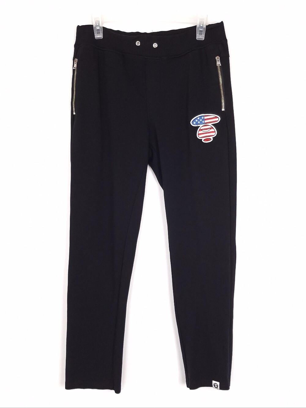 A Bathing Ape Aape pants embroidered flag logo streetwear straight leg black